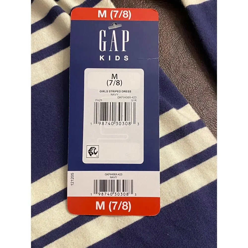NWT Gap Kids Striped Polo Dress Navy White Long Sleeve Girl M 7/8 School Pockets